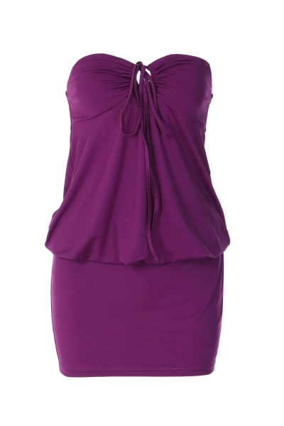 Women Strapless Drawstring Ruched Mini Dress 01