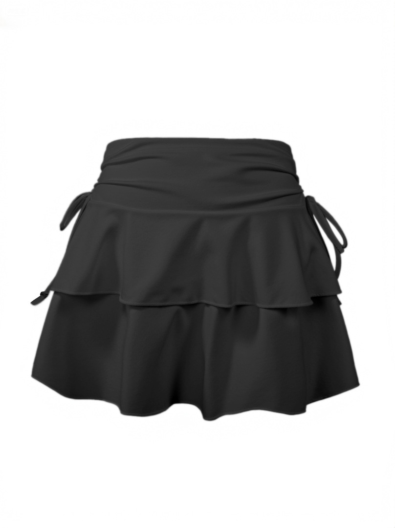 Women Drawstring Ruched Ruffle Mini Skirt