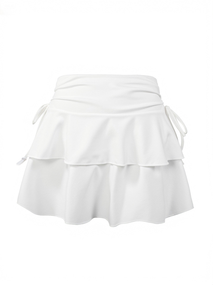 Women Drawstring Ruched Ruffle Mini Skirt