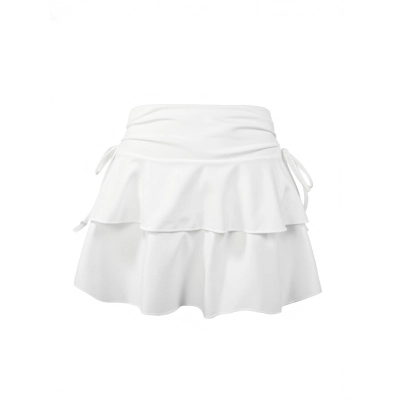 Women Drawstring Ruched Ruffle Mini Skirt 01