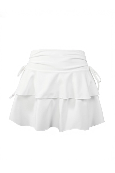 Women Drawstring Ruched Ruffle Mini Skirt 01