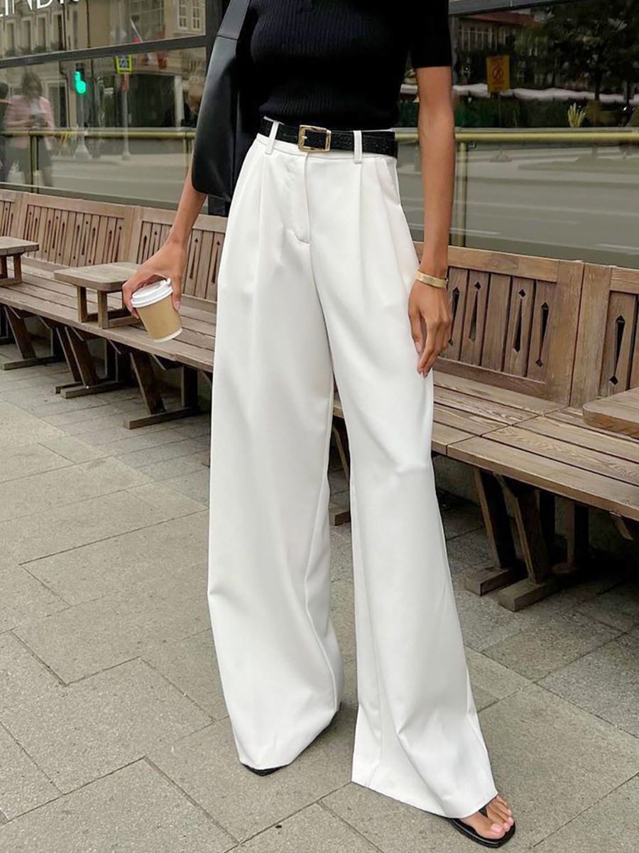 Women High Waist Pleated Wide Leg Trousers