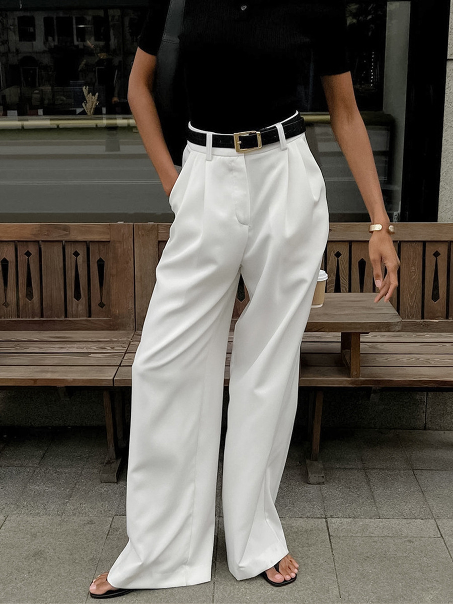 Women High Waist Pleated Wide Leg Trousers