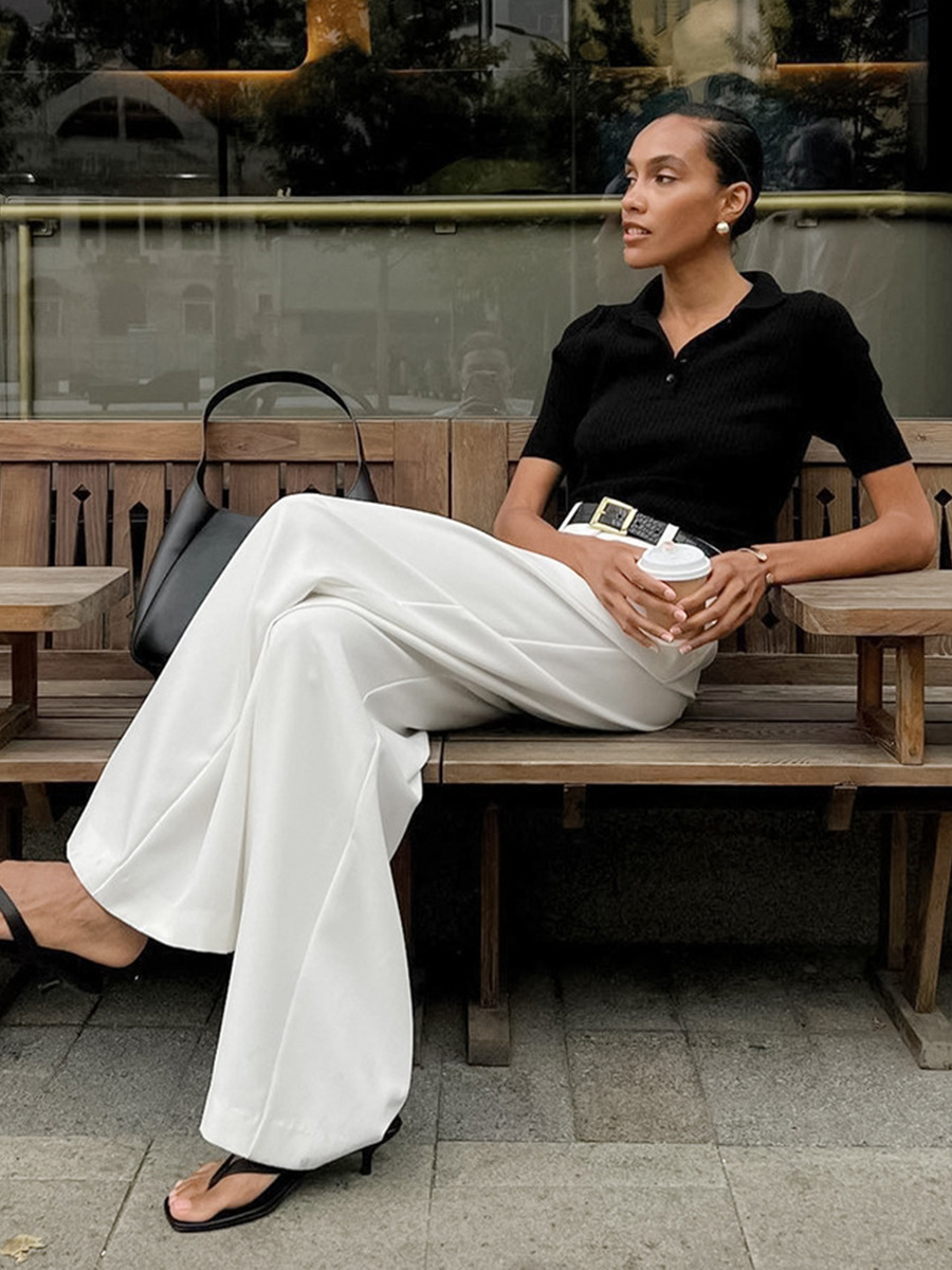 Women High Waist Pleated Wide Leg Trousers
