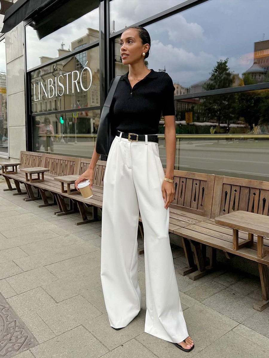 Women High Waist Pleated Wide Leg Trousers
