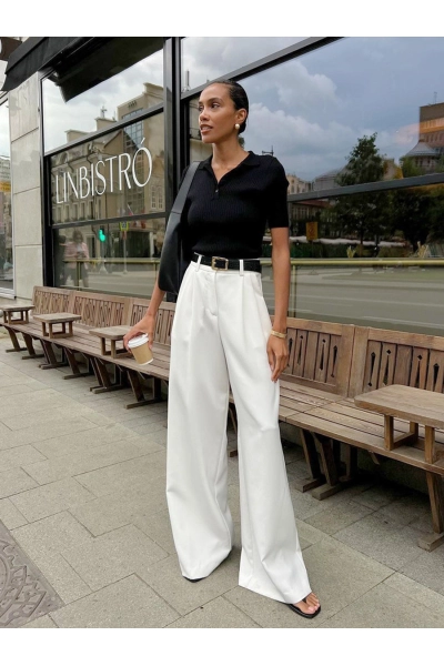 Women High Waist Pleated Wide Leg Trousers 02