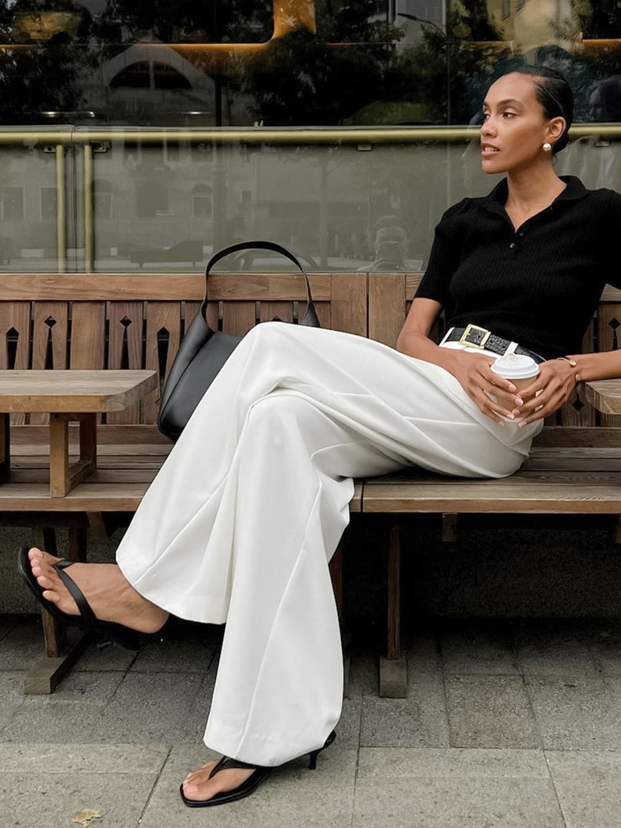 Women High Waist Pleated Wide Leg Trousers