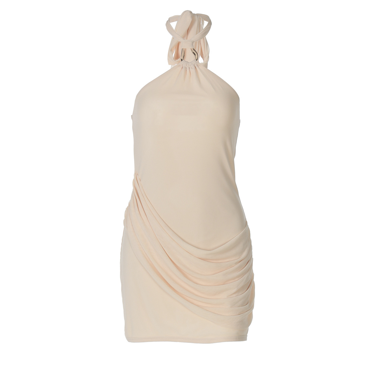 Women Halter Neck Draped Ruched Bodycon Mini Dress