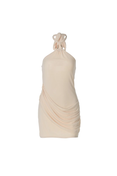 Women Halter Neck Draped Ruched Bodycon Mini Dress 01
