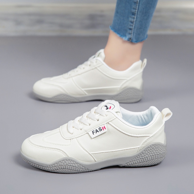 Women Leather Lace Up Soft Sole Casual Sneakers