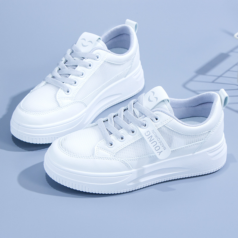 Women Breathable Mesh Platform White Casual Sneakers