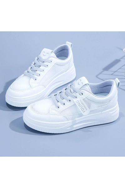 Women Breathable Mesh Platform White Casual Sneakers 02