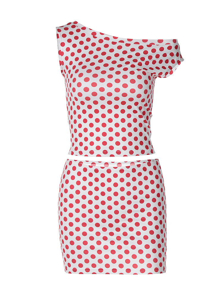 Women Polka Dot Off Shoulder Top and Mini Skirt Set