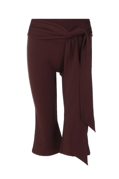 Women Waist Tie Flare Cropped Capri Pants 01