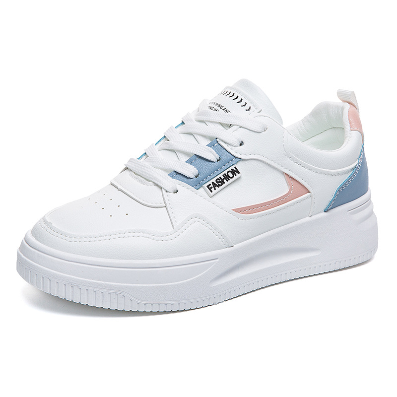 Women Color Block Platform Lace Up White Sneakers