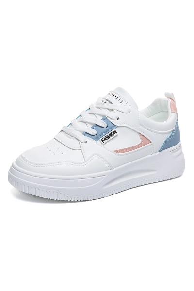 Women Color Block Platform Lace Up White Sneakers 01