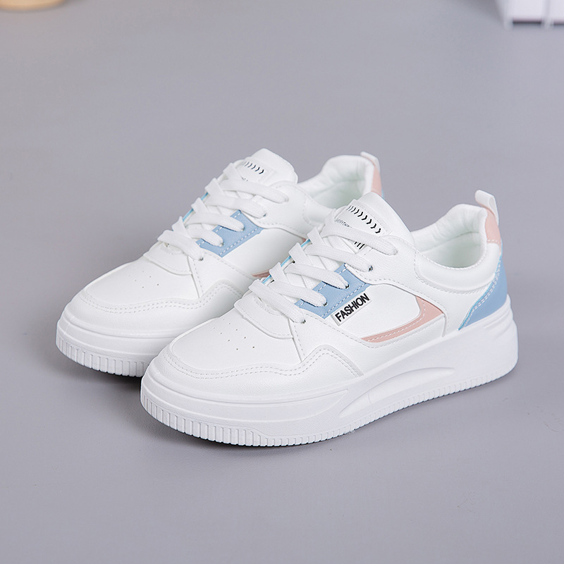 Women Color Block Platform Lace Up White Sneakers