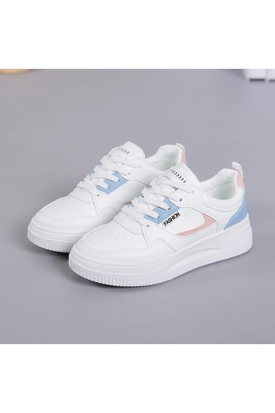 Women Color Block Platform Lace Up White Sneakers 02