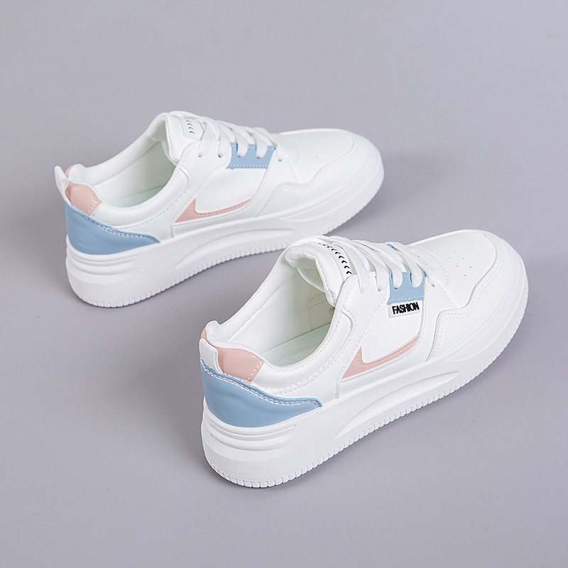 Women Color Block Platform Lace Up White Sneakers