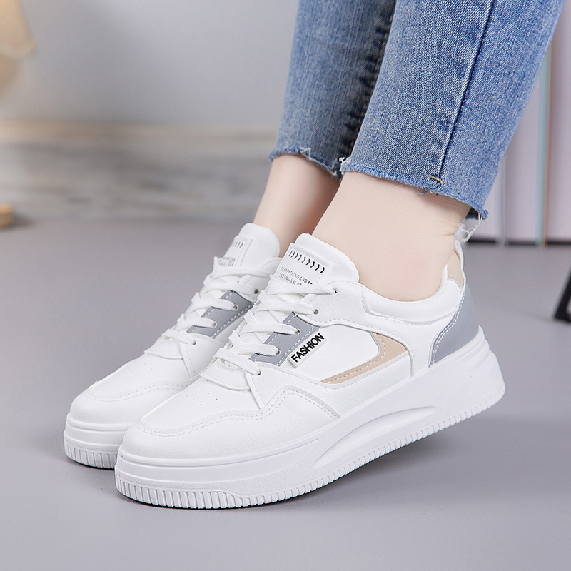 Women Color Block Platform Lace Up White Sneakers