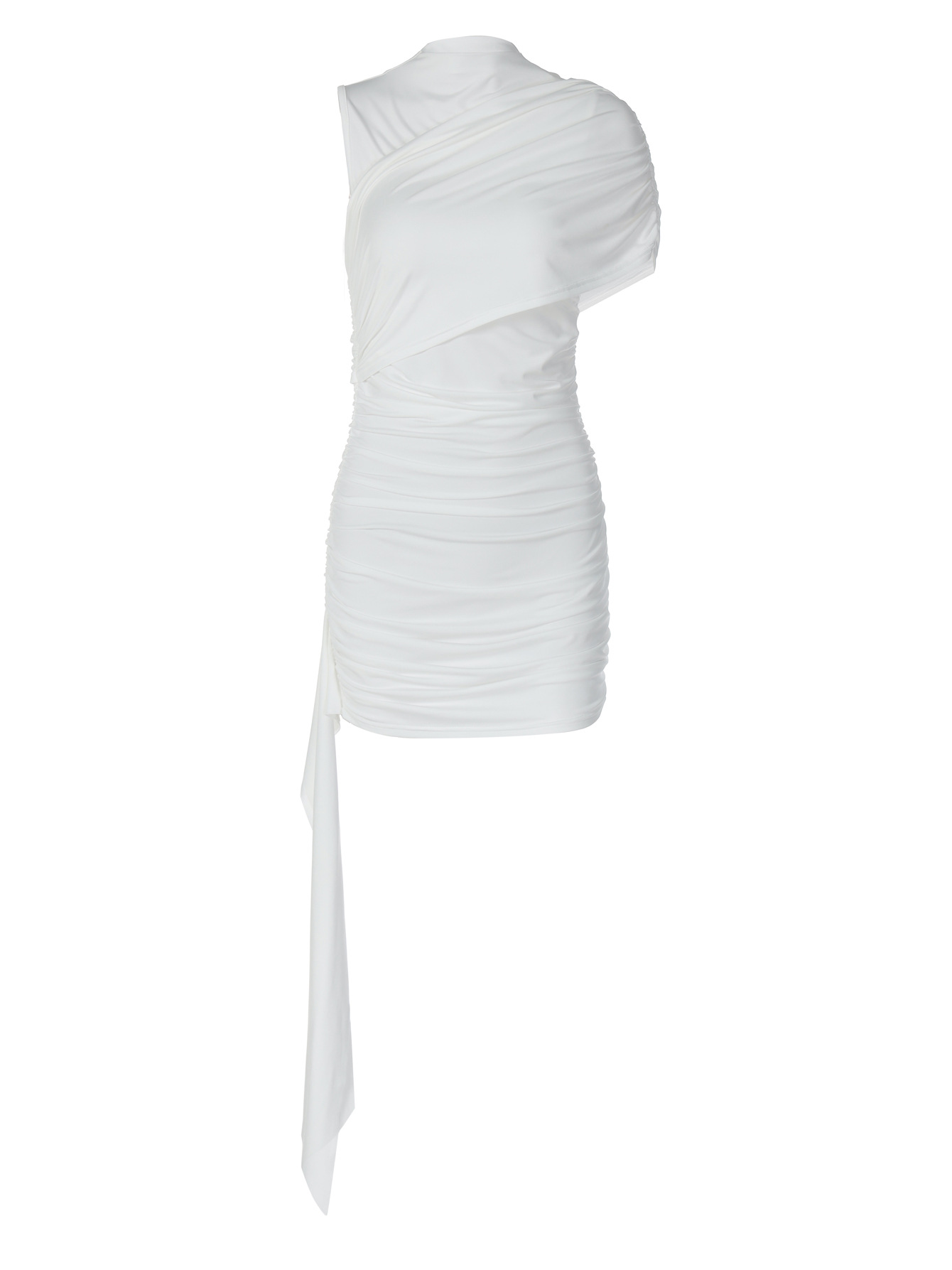Women Ruched Asymmetric Neck Bodycon Mini Dress