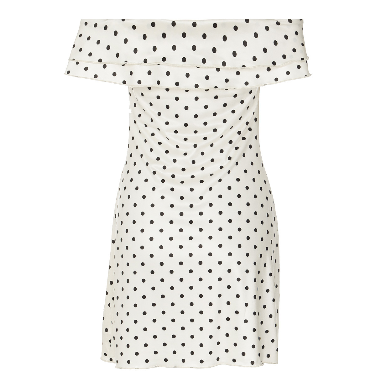 Women Polka Dot Off Shoulder Ruched Mini Dress