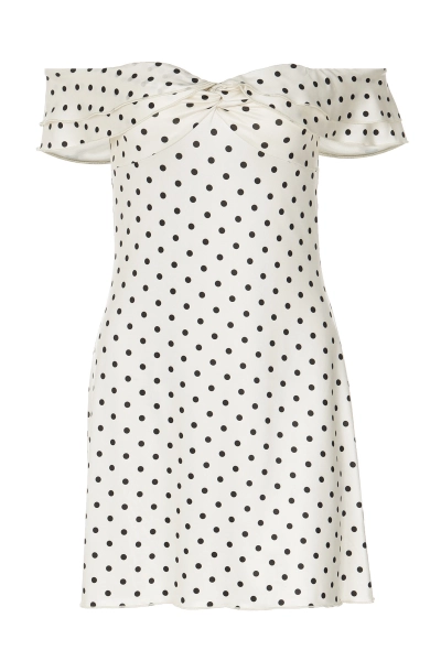 Women Polka Dot Off Shoulder Ruched Mini Dress 01