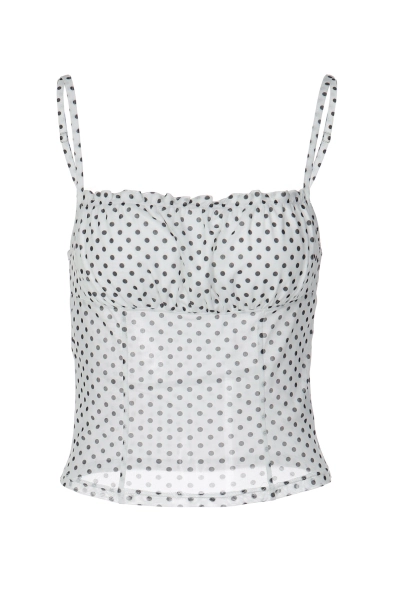 Women Polka Dot Mesh Ruched Cami Crop Top 01