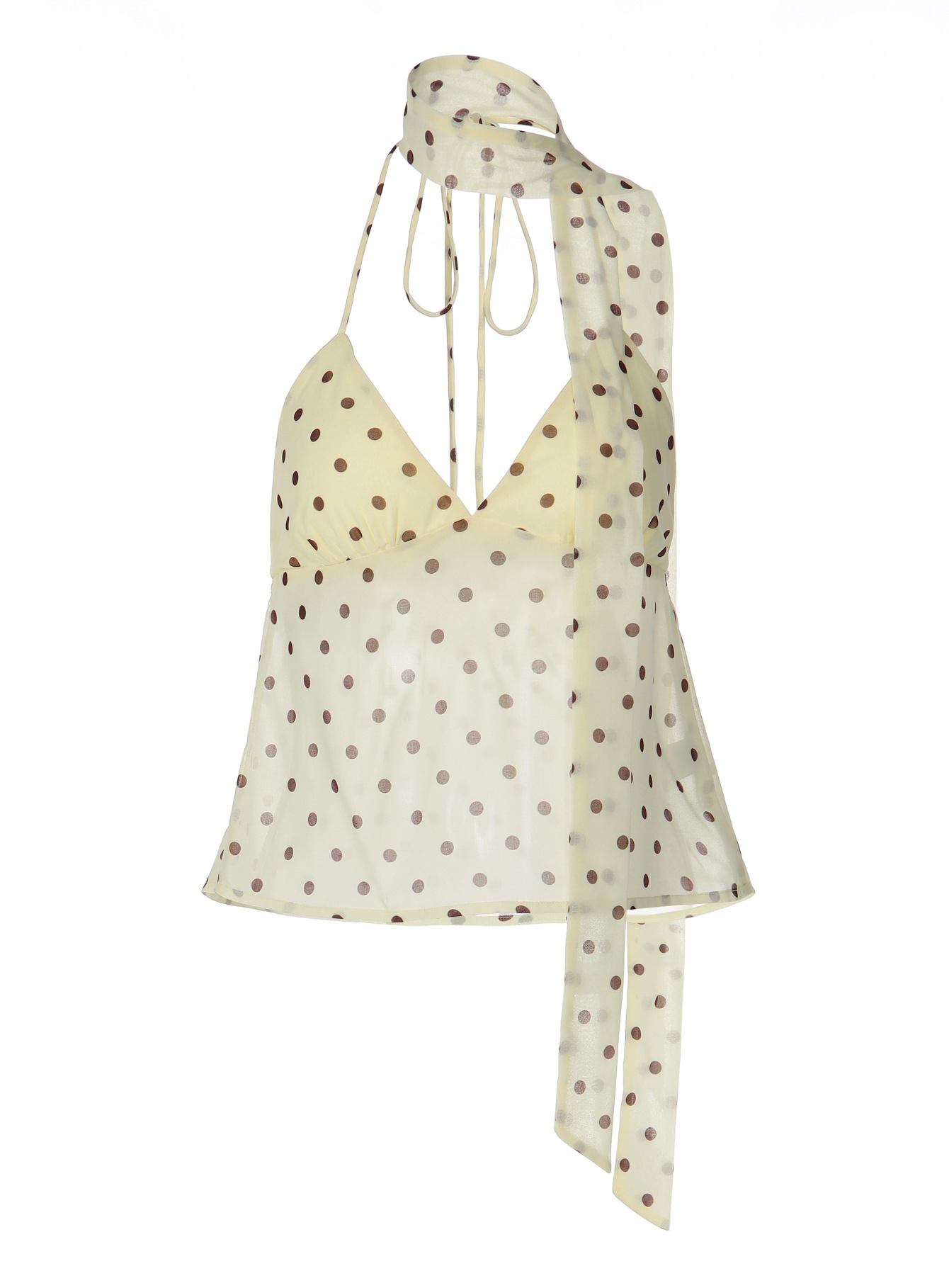 Women Polka Dot Halter Open Back Tie Crop Cami