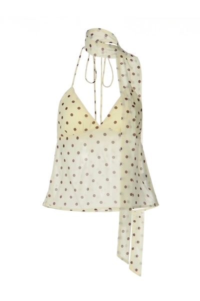 Women Polka Dot Halter Open Back Tie Crop Cami 01