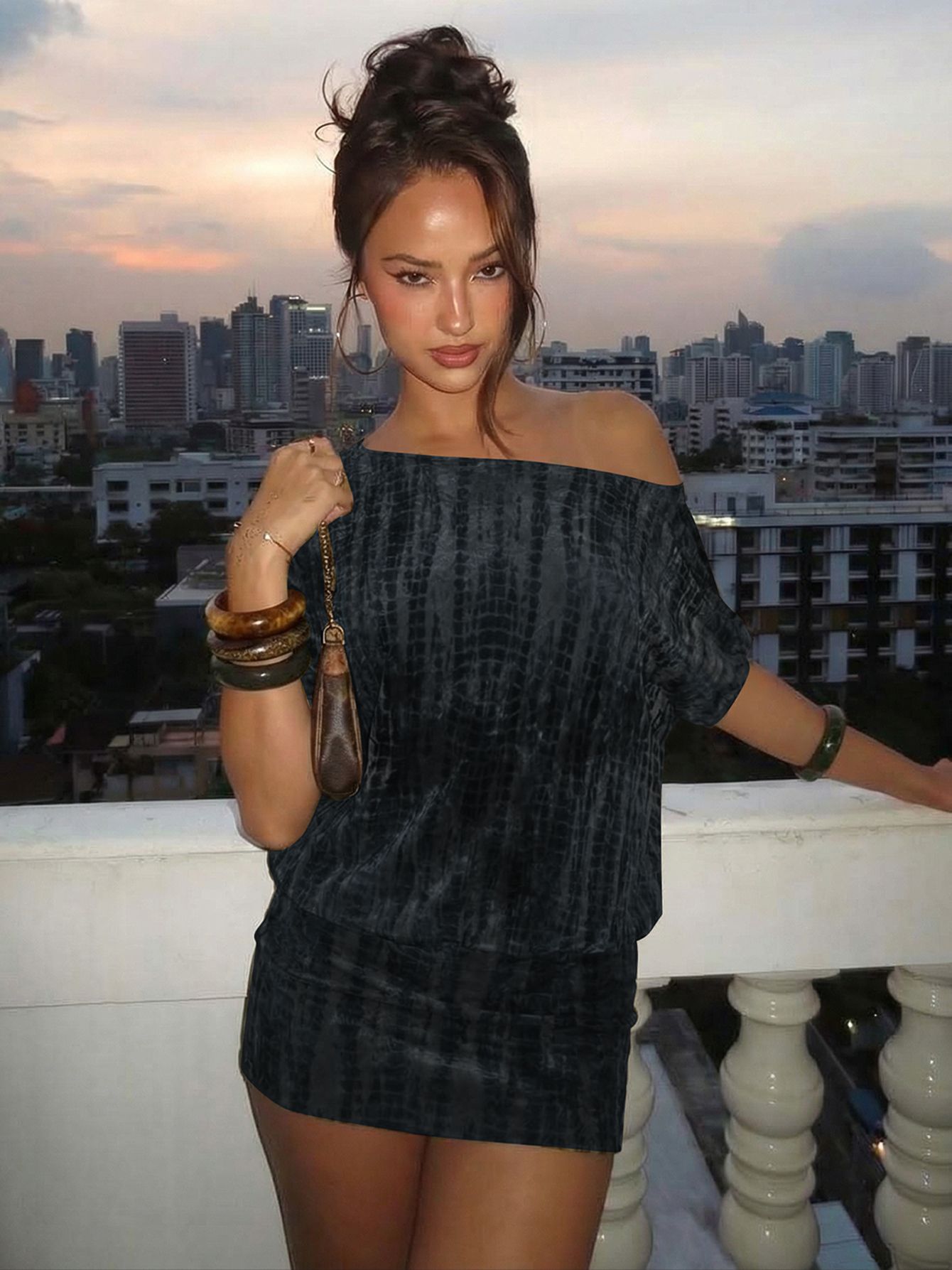 Women Off Shoulder Tie Back Printed Mini Dress