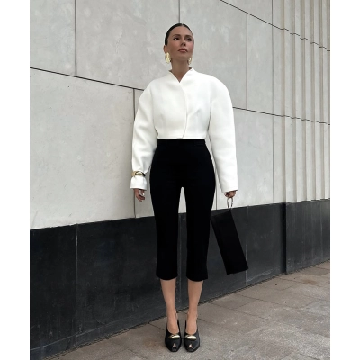 Women's Cropped Blazer Jacket, V-Neck Padded Shoulder Wrap Coat, Long Sleeve Formal & Casual Outerwear 02