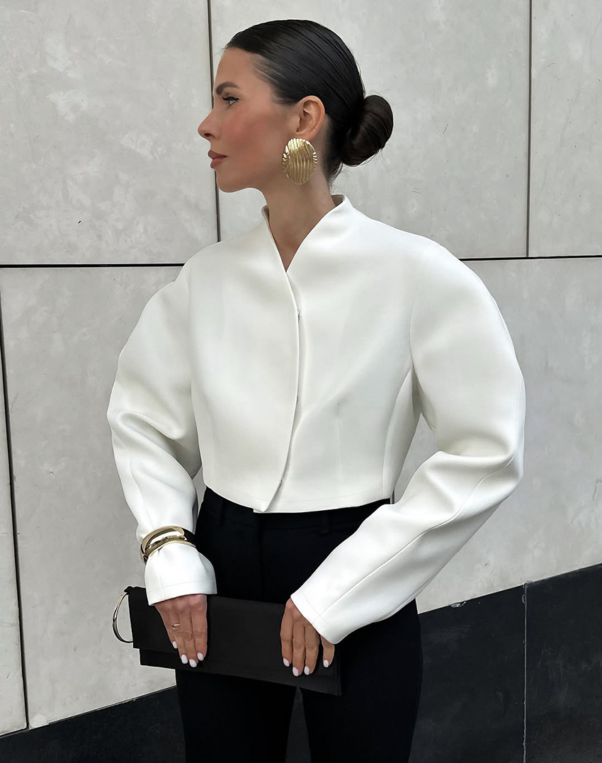 Women's Cropped Blazer Jacket, V-Neck Padded Shoulder Wrap Coat, Long Sleeve Formal &amp; Casual Outerwear