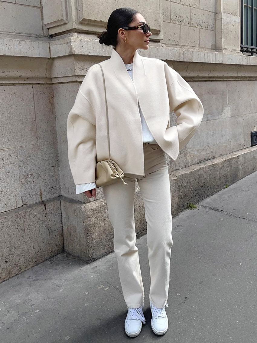 Women's Oversized Wool Blend Coat, Stand Collar Open Front Short Jacket, Casual Loose Outerwear for Fall &amp; Winter