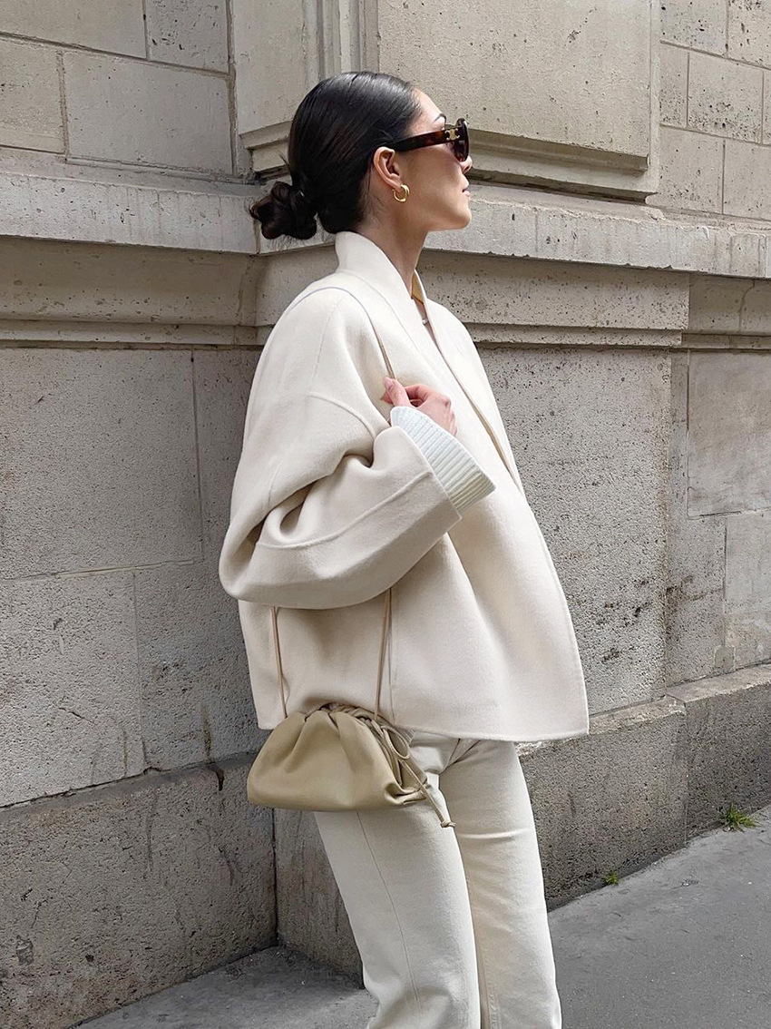 Women's Oversized Wool Blend Coat, Stand Collar Open Front Short Jacket, Casual Loose Outerwear for Fall &amp; Winter