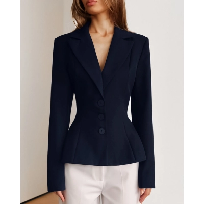 Women's Peplum Blazer, Single-Breasted Cinched Waist Suit Jacket, Elegant Notched Lapel Formal Outerwear for Work & Party 02
