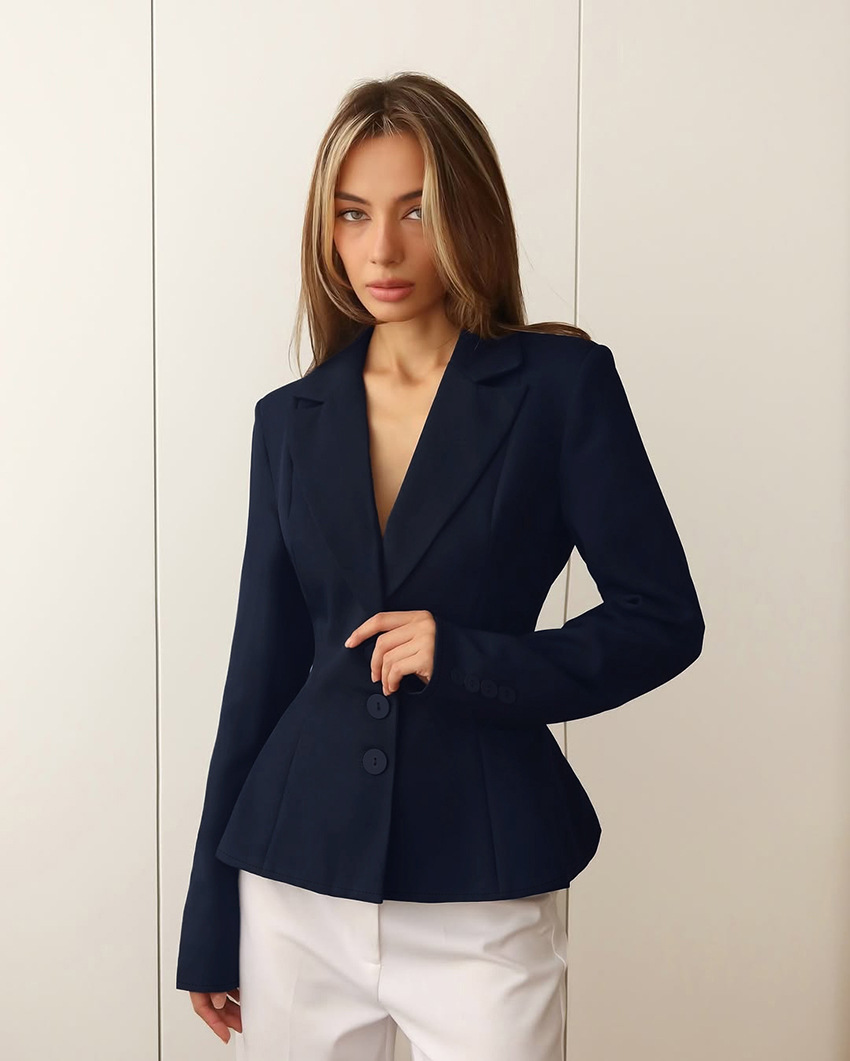 Women's Peplum Blazer, Single-Breasted Cinched Waist Suit Jacket, Elegant Notched Lapel Formal Outerwear for Work &amp; Party