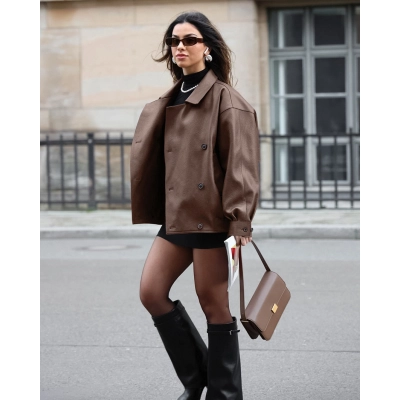 Structured Lapel & Epaulets | Adjustable Waist Belt | Luxe Chocolate Brown Hue | Versatile for Office & Streetwear 02