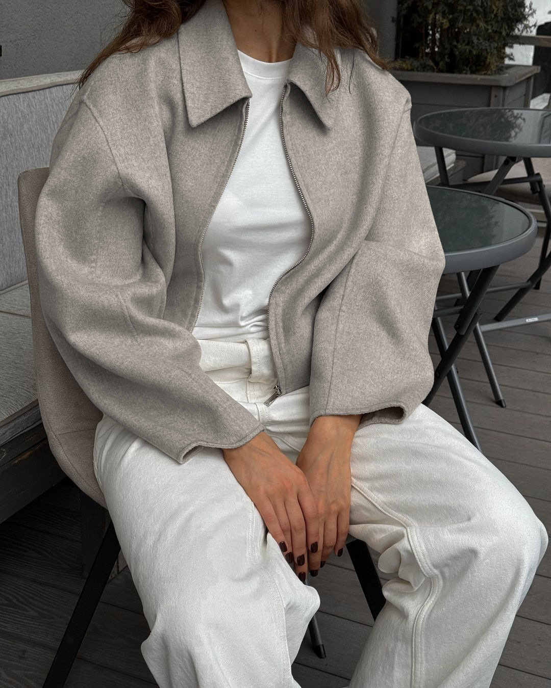 Women's Wool Blend Zip-Up Jacket, Collared Oversized Coat, Casual Relaxed Outerwear for Fall &amp; Winter