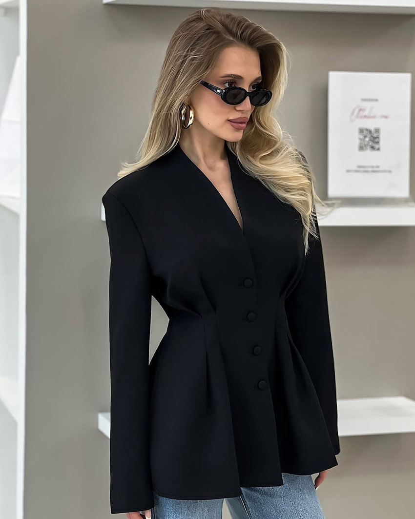 Women's Tailored Blazer, Cinched Waist Single-Breasted Blazer with Lace Hem, Long Sleeve Formal Business Casual Jacket for Women