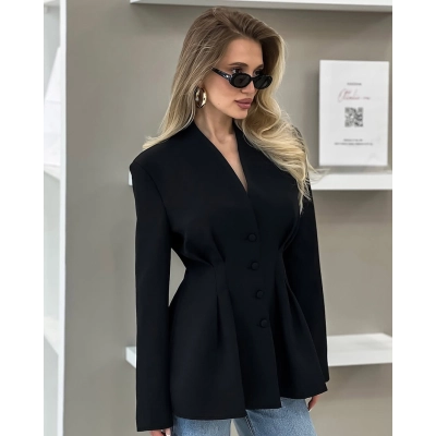 Women's Tailored Blazer, Cinched Waist Single-Breasted Blazer with Lace Hem, Long Sleeve Formal Business Casual Jacket for Women 02