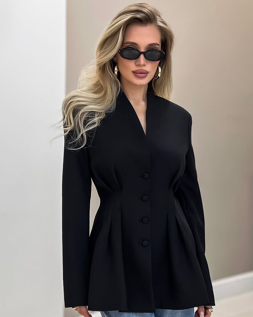 Women's Tailored Blazer, Cinched Waist Single-Breasted Blazer with Lace Hem, Long Sleeve Formal Business Casual Jacket for Women