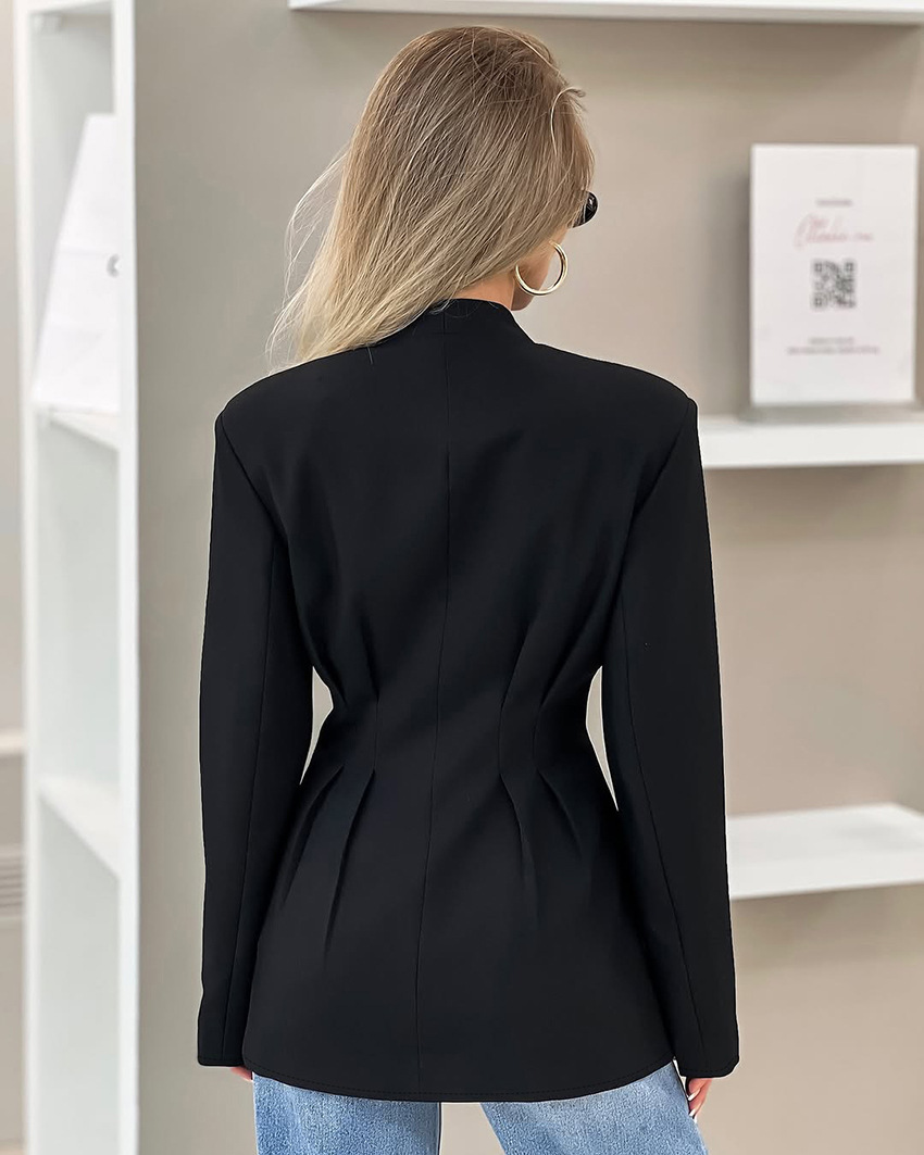 Women's Tailored Blazer, Cinched Waist Single-Breasted Blazer with Lace Hem, Long Sleeve Formal Business Casual Jacket for Women