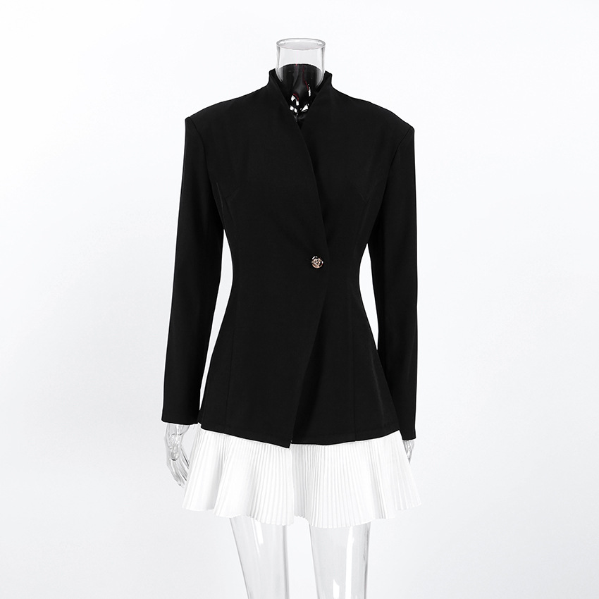 Women's Tailored One-Button Blazer Dress, Structured Shoulder Long Sleeve Mini Coat, Elegant Cinched Waist Outerwear for Party &amp; Office