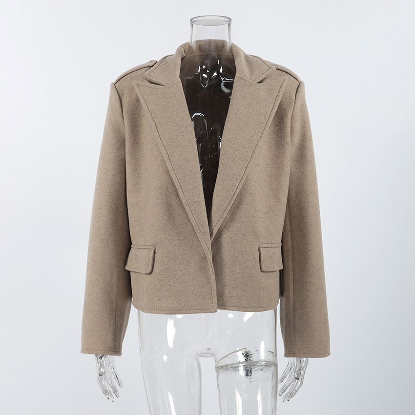 Women's Cropped Wool Blend Trench Coat, Oversized Double Breasted Jacket, Elegant Short Outerwear for Fall &amp; Winter