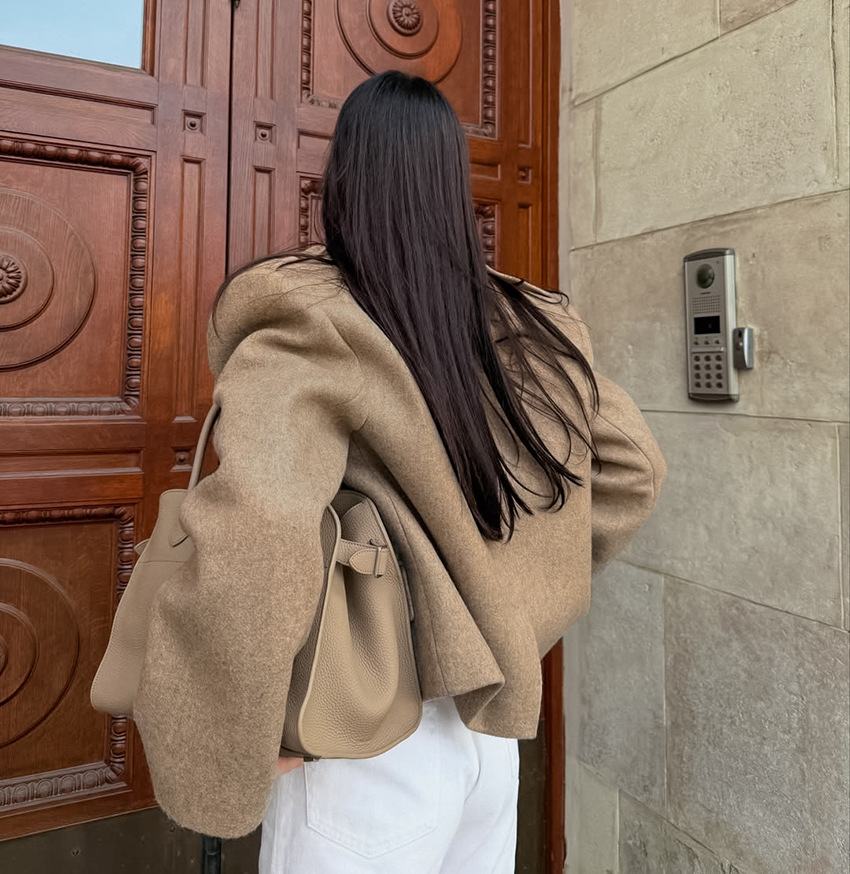Women's Cropped Wool Blend Trench Coat, Oversized Double Breasted Jacket, Elegant Short Outerwear for Fall &amp; Winter