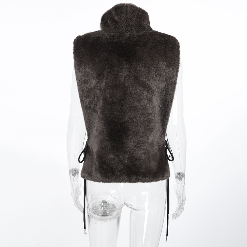 Women's Faux Fur Turtleneck Sleeveless Vest, High Neck Cropped Furry Gilet, Casual Warm Outerwear for Fall &amp; Winter