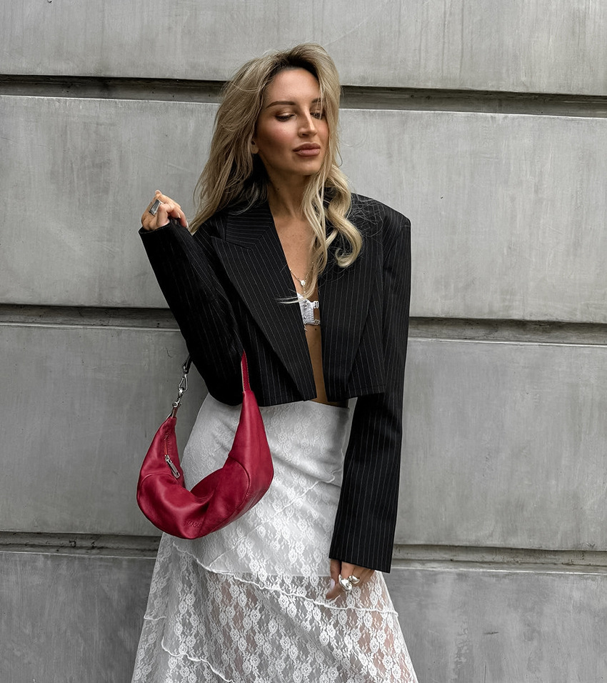 Women's Cropped Pinstripe Blazer, Open Front Short Suit Jacket with Padded Shoulders, Elegant Long Sleeve Outerwear for Party &amp; Street