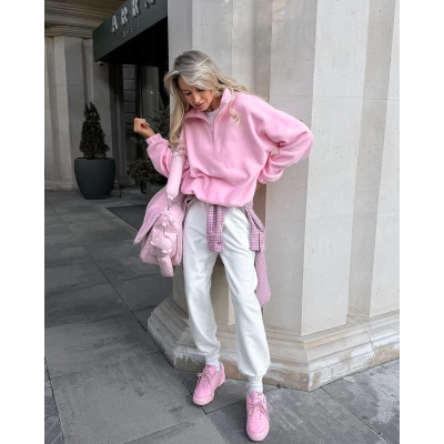 Women's Oversized Half-Zip Fleece Sweatshirt, Stand Collar Pullover Top with Elastic Cuffs, Casual Relaxed Outerwear for Fall & Winter 02