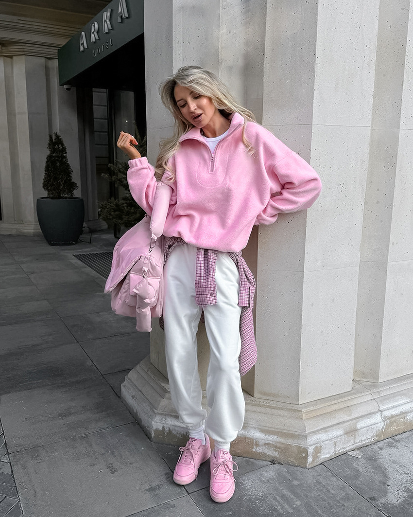 Women's Oversized Half-Zip Fleece Sweatshirt, Stand Collar Pullover Top with Elastic Cuffs, Casual Relaxed Outerwear for Fall &amp; Winter